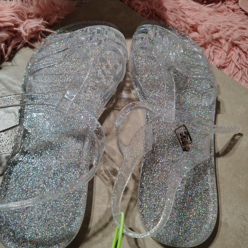 Glittery Clear Sandals/Adjustable Straps/ SZ 42 EUR/ 11 W/ See Pics